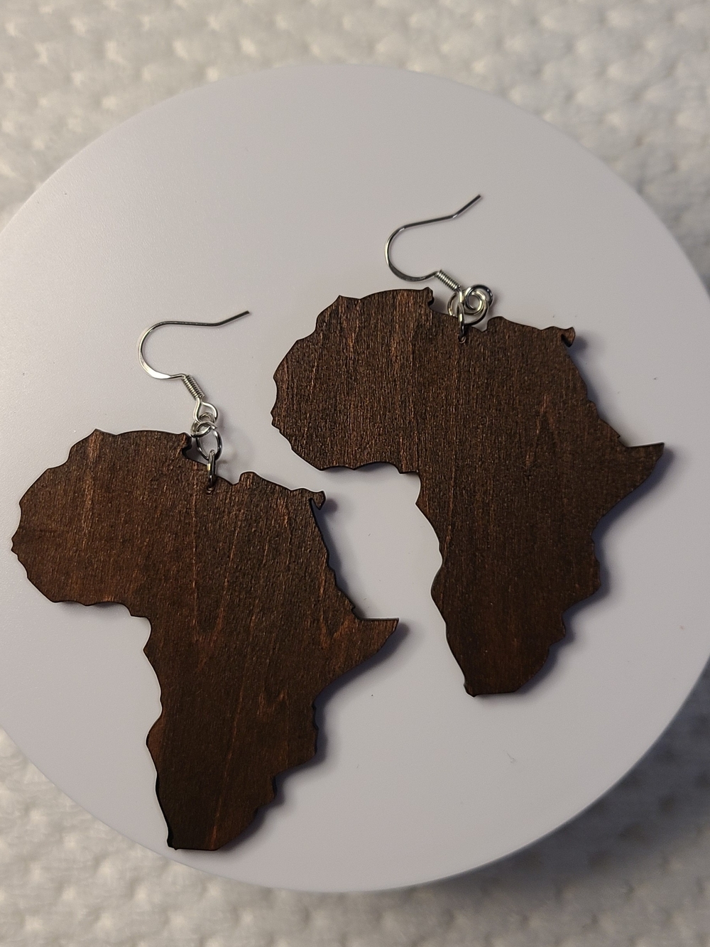 Laser_cut African Wooden Map Dangle Earrings - Brown
